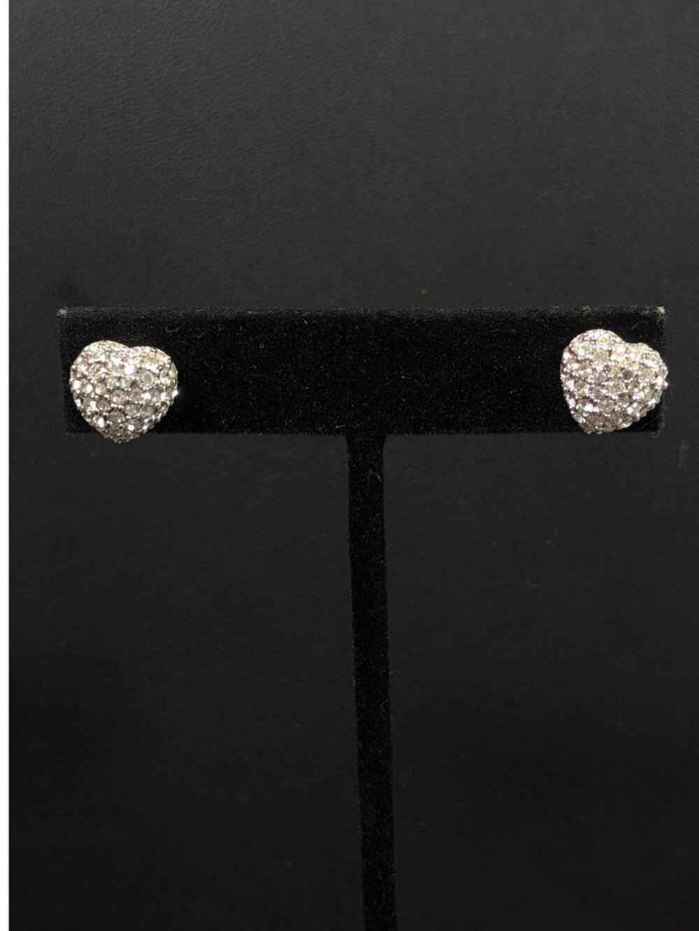 Bridal Evening Glam Heart CZ Stone Pave Dome Puffy Pierced Stud Earrings